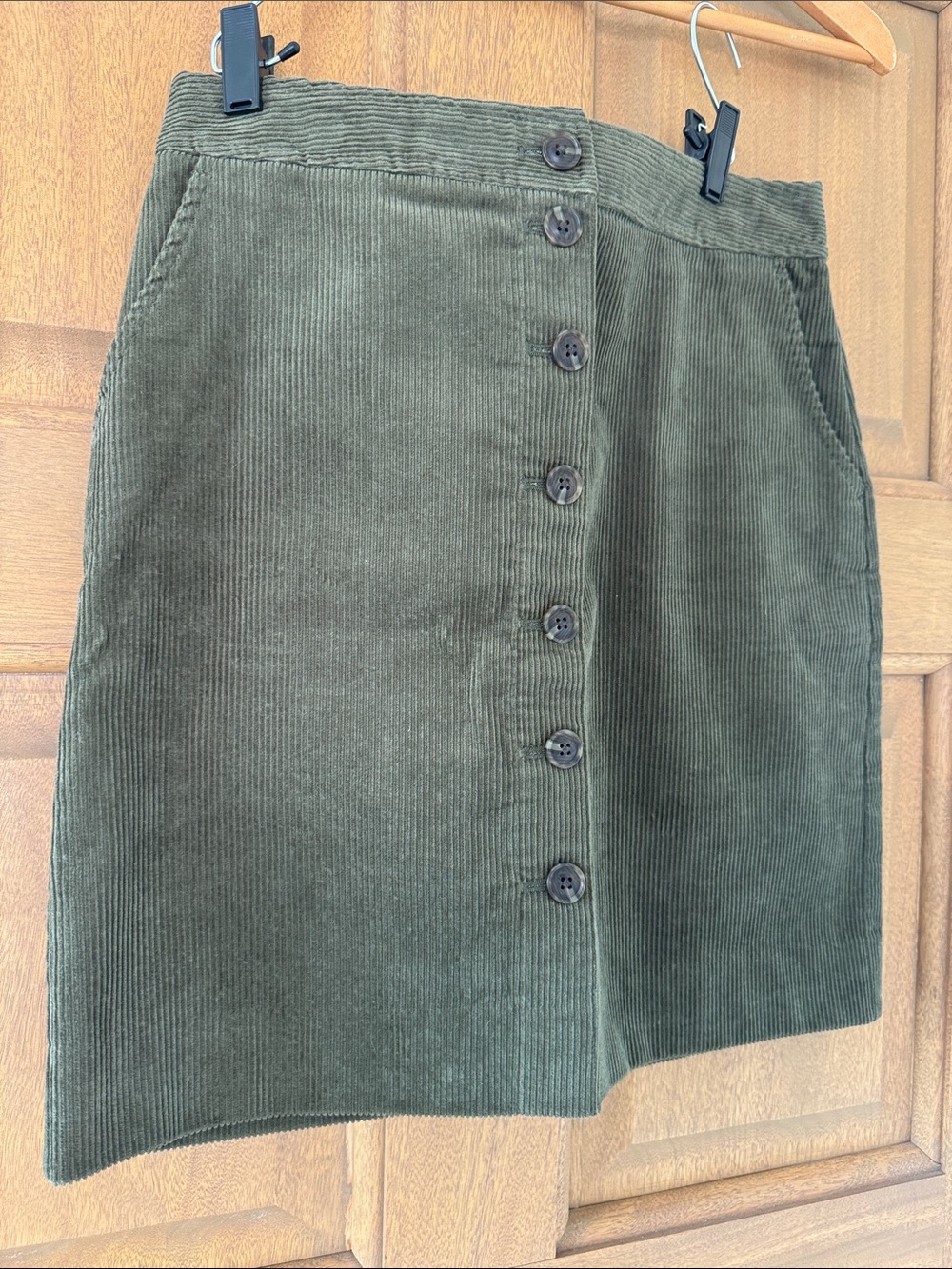 Talbots Olive Green Corduroy Button-Front Mini Skirt